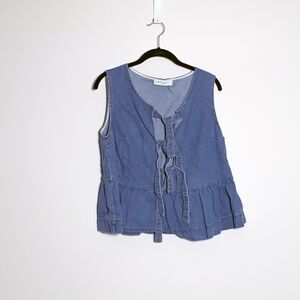 Petal And Pup Graciana Denim Jean Sleeveless Tie Front Ruffle Blouse Shirt Top M